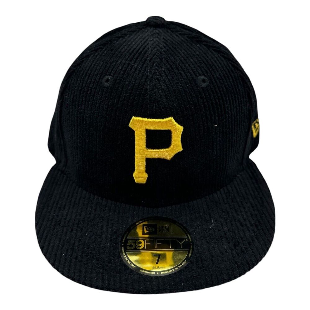 New Era 59Fifty Pittsburgh Pirates Hat Cap Size 7 Black Corduroy Fitted Baseball